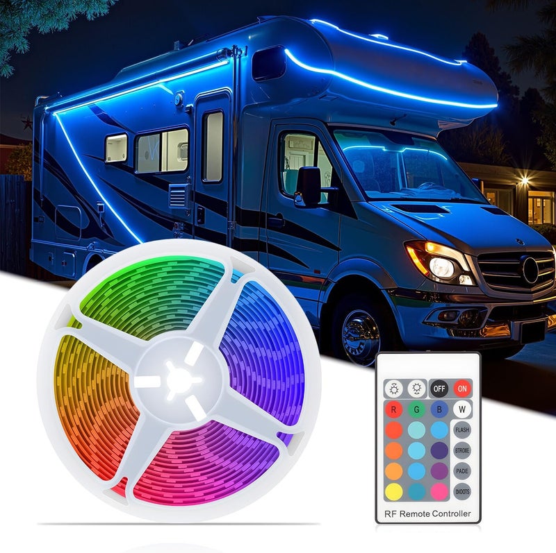 CCBASEBALL 16.4FT RV Awning Lights, 12V Multicolor Camper Awning Lights with Remote Control, Waterproof Rv Led Light Strip for Motorhome Travel,Travel Trailers, Camper, Food Trucks - Image 1